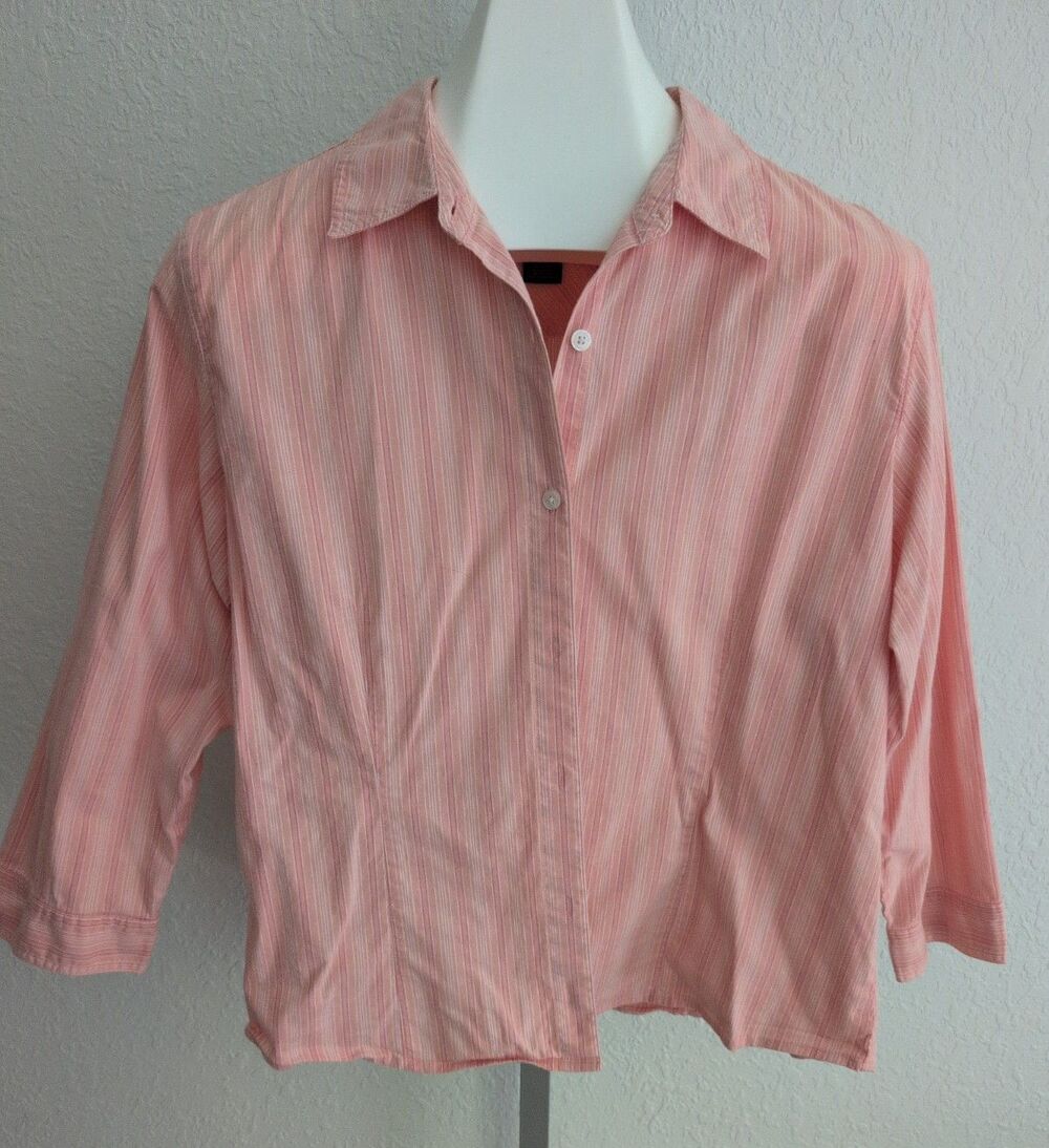 Genuine Sonoma Jean Company Stretch Womens Button Blouse 3/4 Coral Stripes XL
